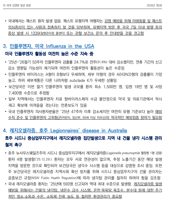 전 세계 감염병 발생 동향 2026년 2호 이미지 2 - 본문에 자세한설명을 제공합니다.