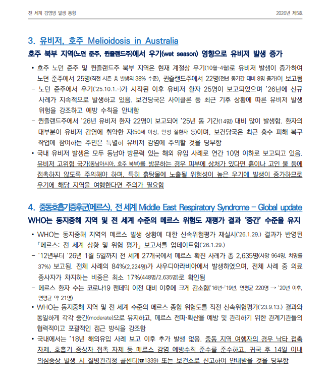 전 세계 감염병 발생 동향 2026년 5호 이미지 2 - 본문에 자세한설명을 제공합니다.