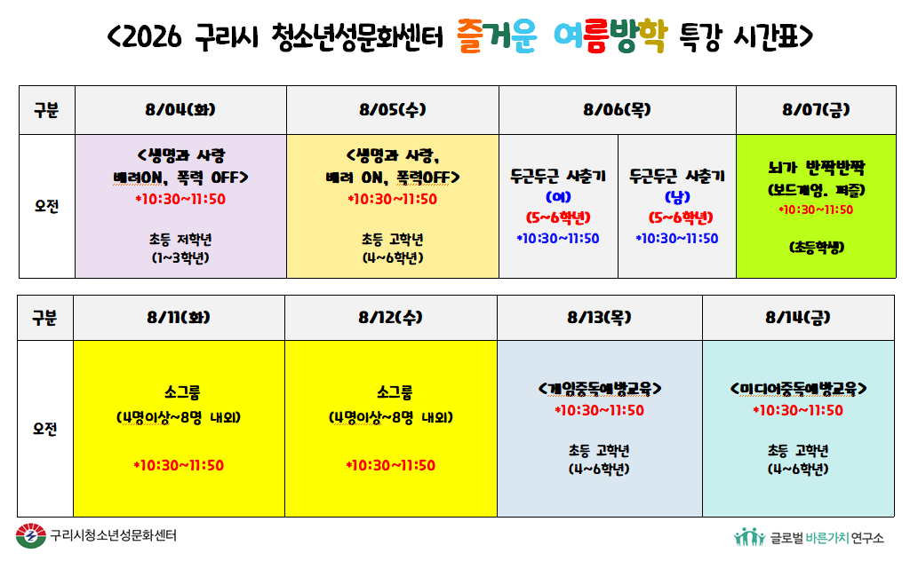 2026년 구리시 청소년성문화센터 "여름방학 특강" 안내 이미지 2 - 본문에 자세한설명을 제공합니다.