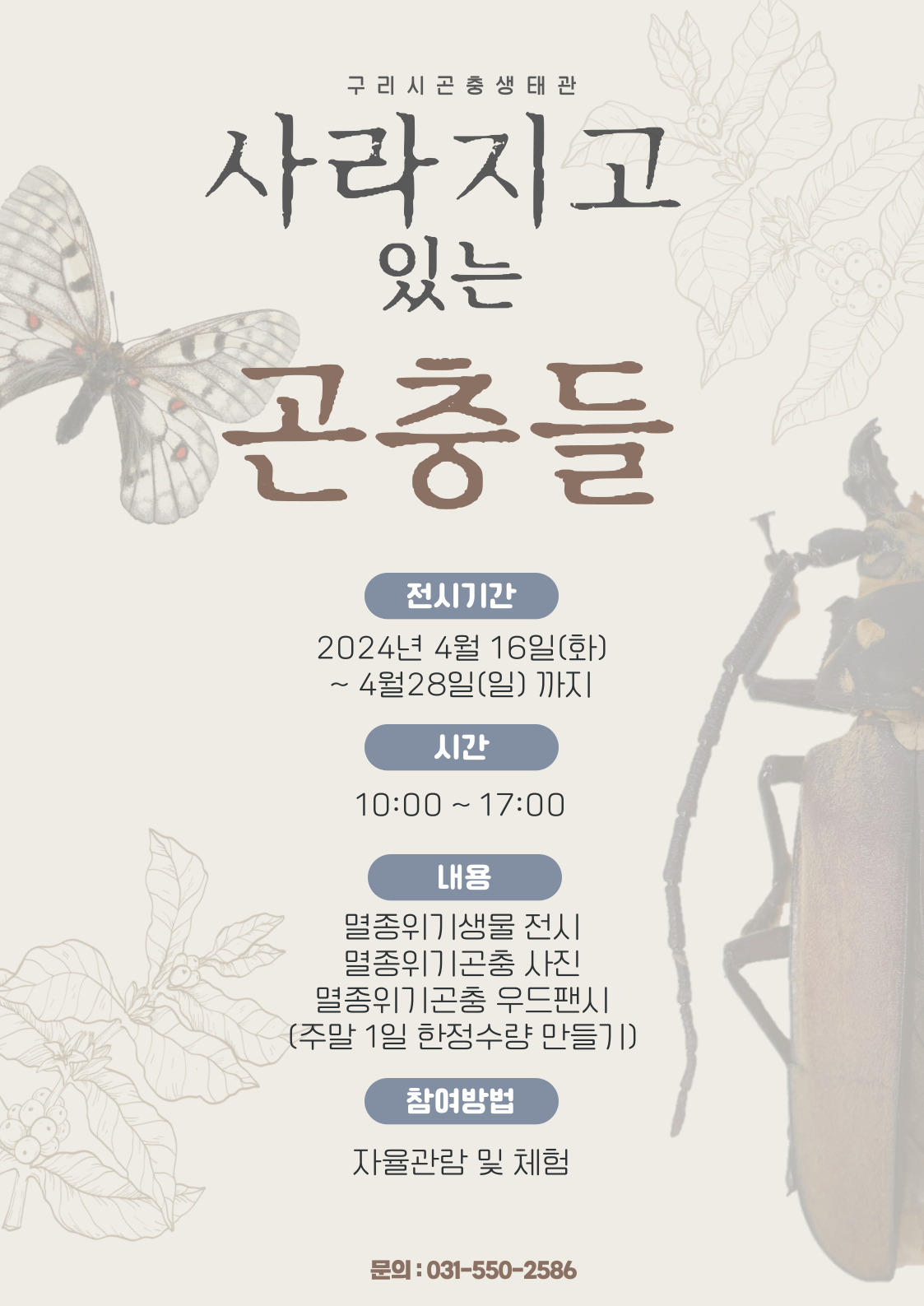 2024년  구리시곤충생태관(환경기획) '사라지고 있는 곤충들' 특별전시 이미지 1 - 본문에 자세한설명을 제공합니다.