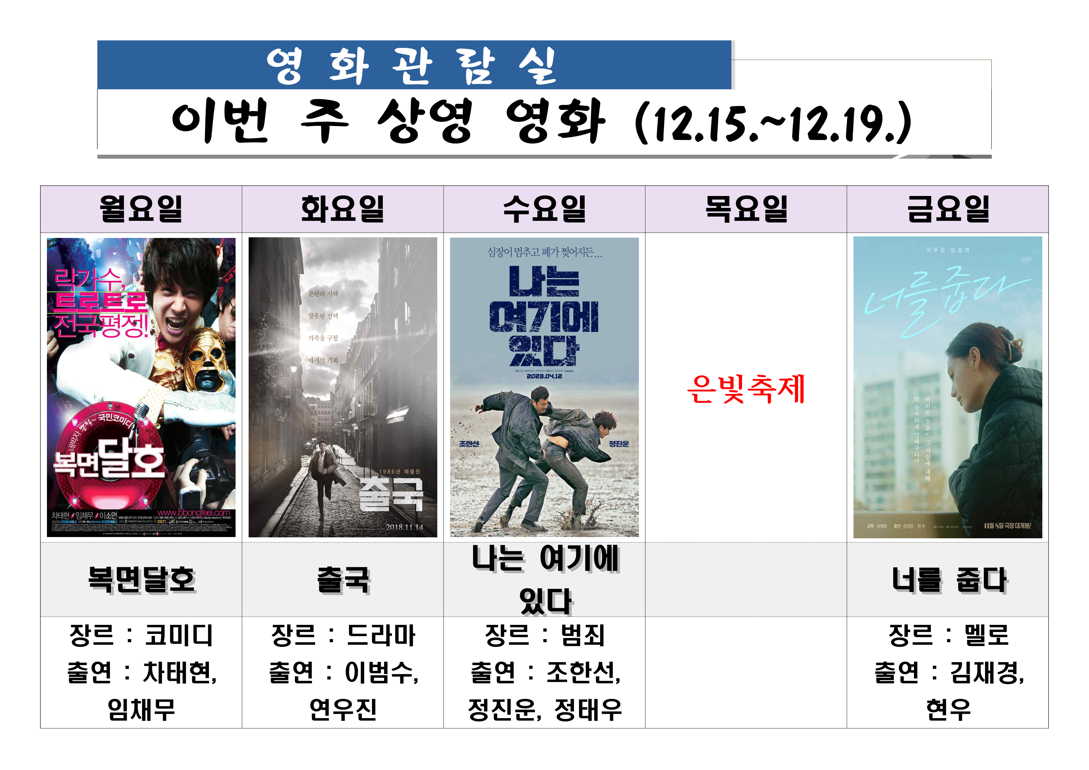2025. 12. 15.(월) ~ 12. 19.(금) 영화관람실 상영영화 이미지 1 - 본문에 자세한설명을 제공합니다.