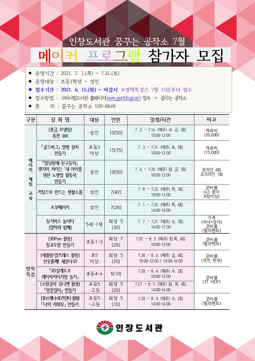 꿈꾸는 공작소 7월 프로그램 안내